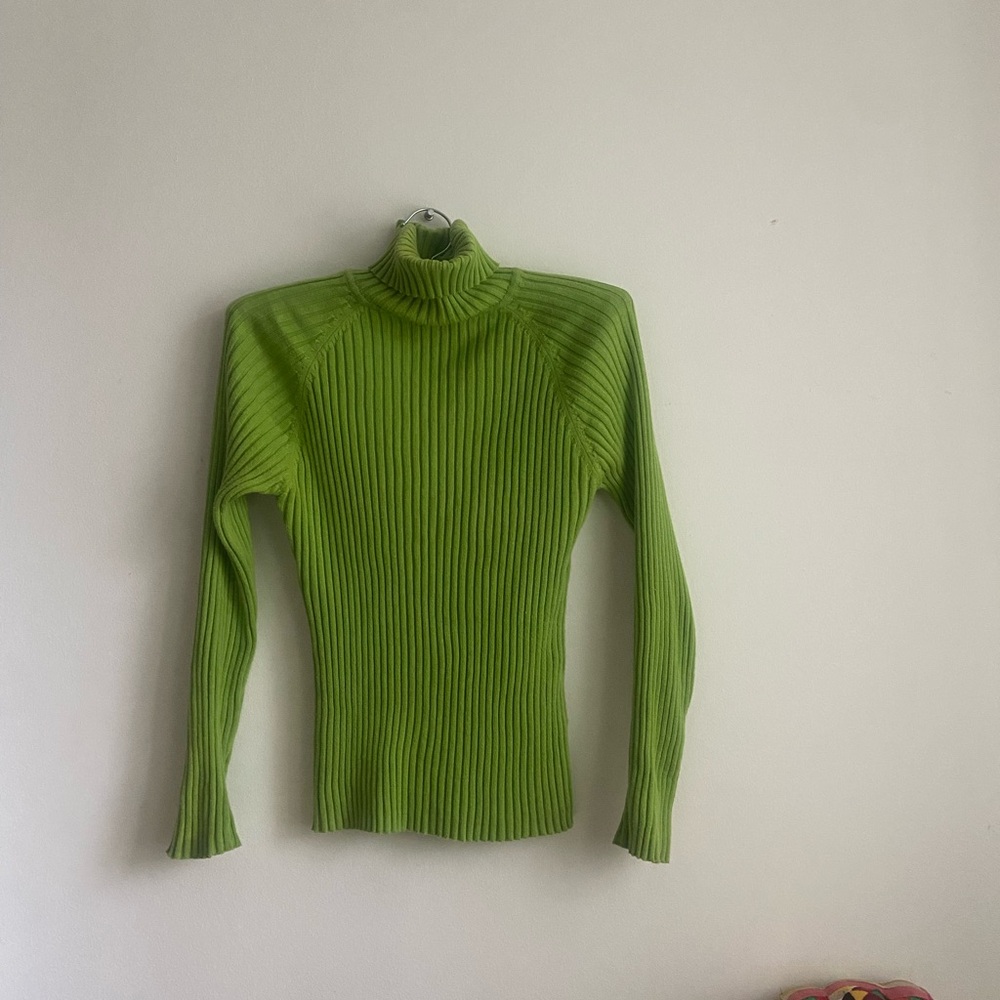 1990s apple green ribbed Turtleneck Cyber Preppy 🌼